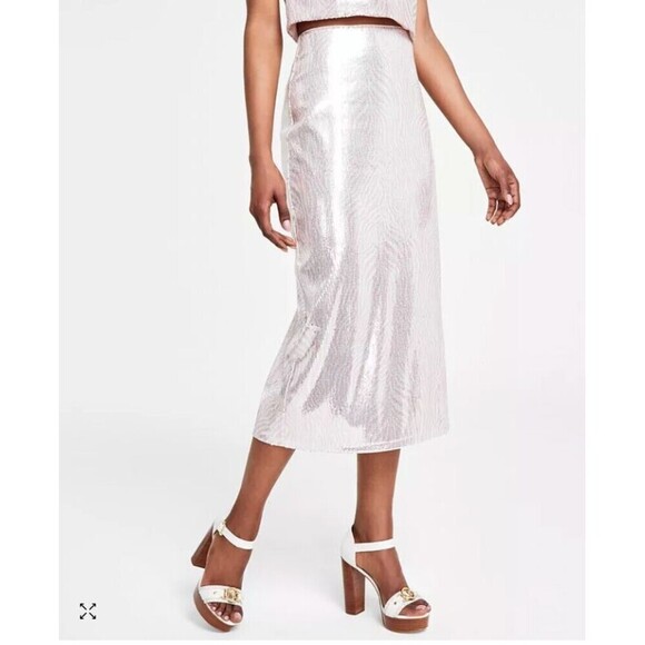 MICHAEL MICHAEL‎ KORS Skirt Sequined Zebra-Print A-Line Midi Zipper Womens XS - Picture 1 of 10